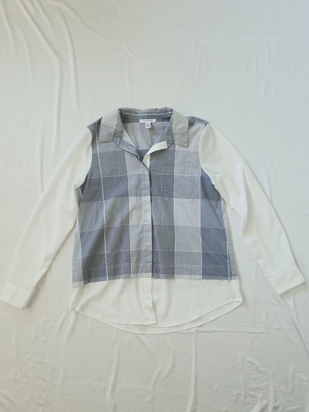 Calvin Klein White Button-Down with Gray Checked Mock Layered | Size M